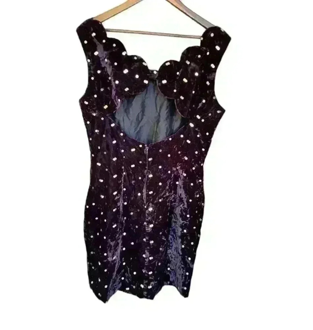 Vintage Flirtations by Alfred Angelo Purple Velvet Sequined Cocktqil Dress - Picture 2 of 6